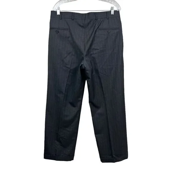 Brooks Brothers Golden Fleece Madison Pants Pleated Cuffed Stripe Gray Men Sz 34 Pants